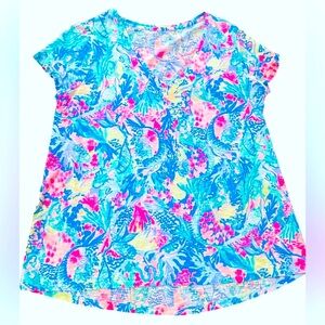 NWOT - Lilly Pulitzer Blue and Pink Short Sleeve top- Size L
